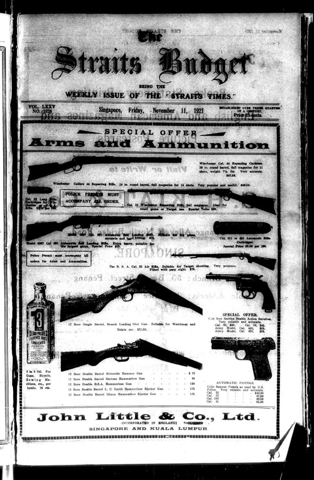 Miniature of Straits Budget 11 November 1921