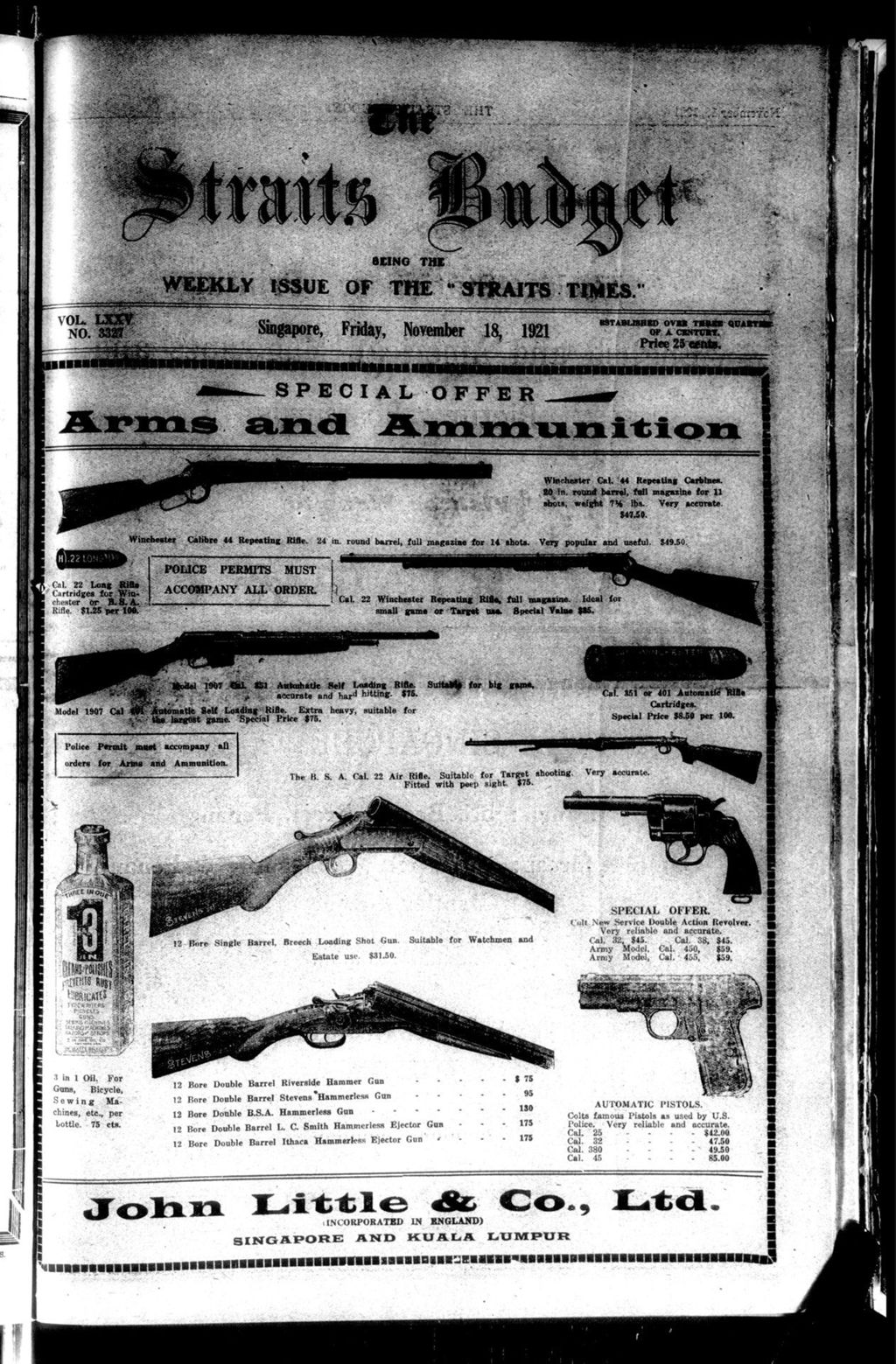 Miniature of Straits Budget 18 November 1921