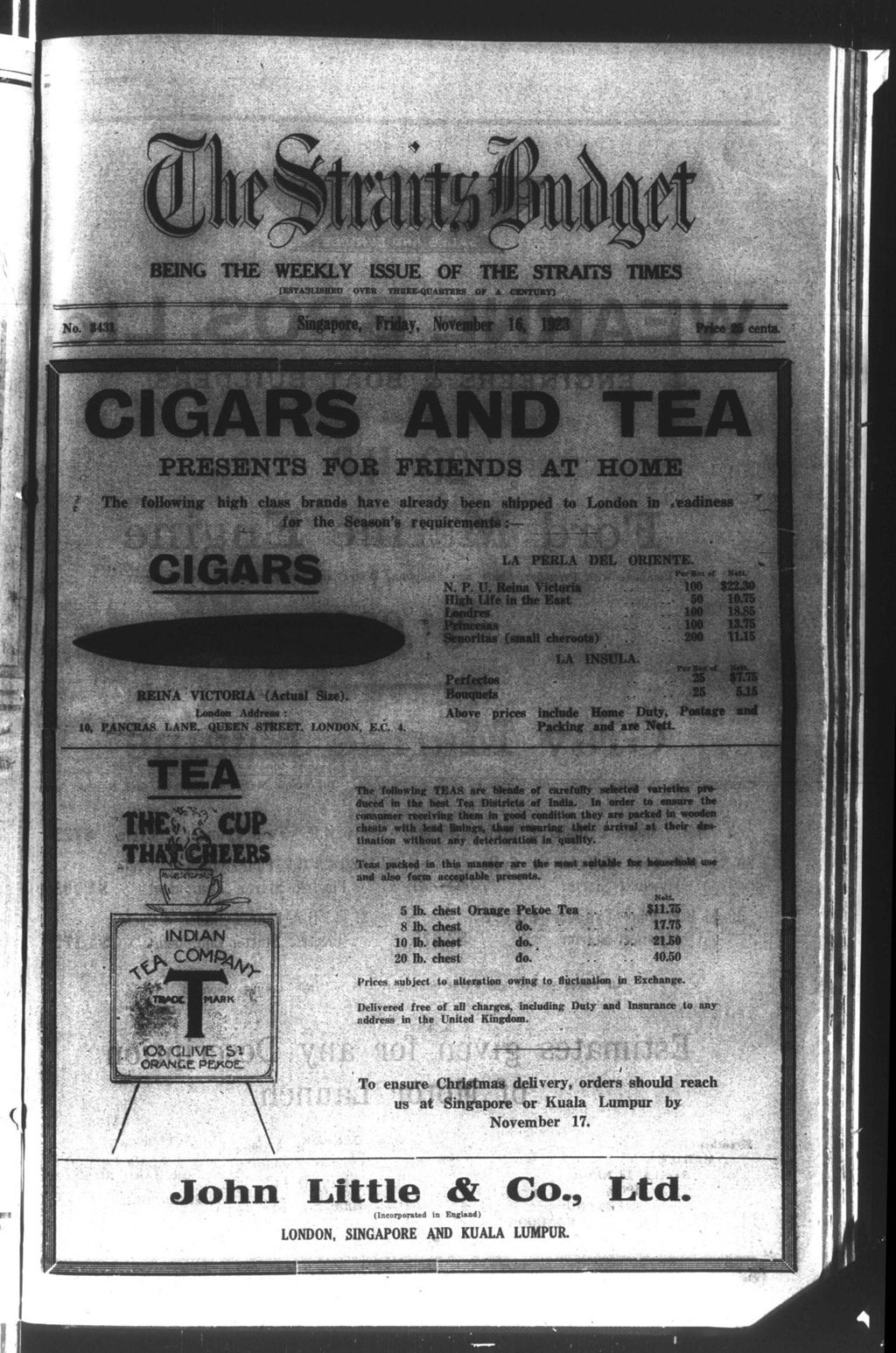 Miniature of Straits Budget 16 November 1923