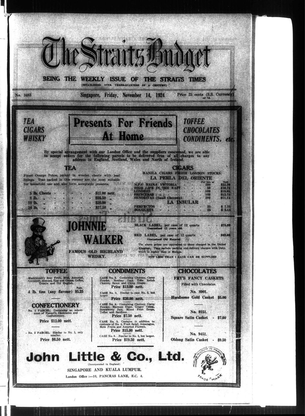 Miniature of Straits Budget 14 November 1924