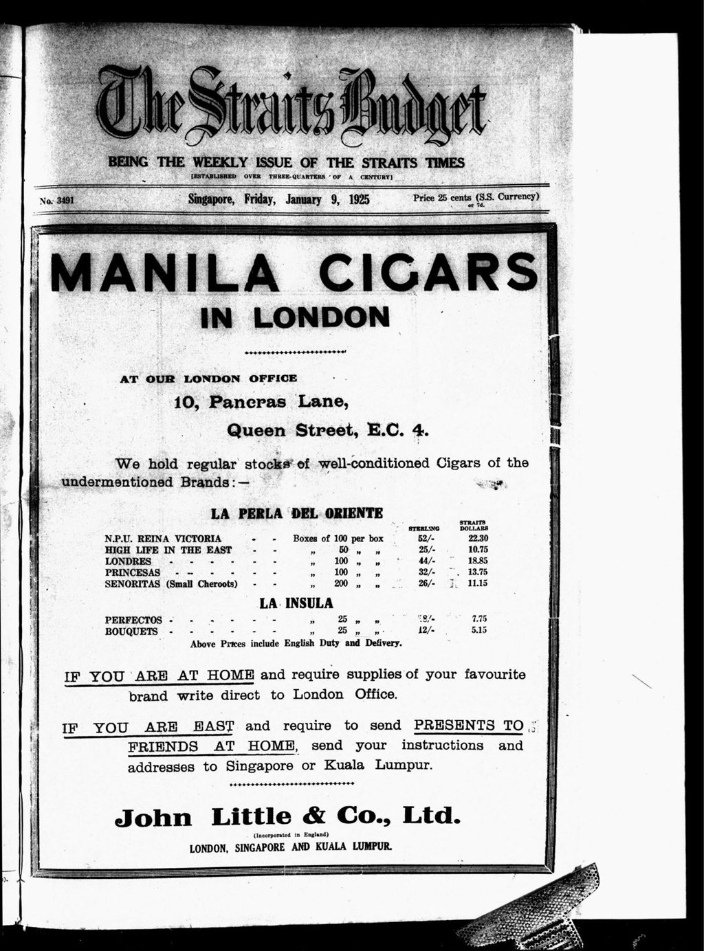 Miniature of Straits Budget 09 January 1925