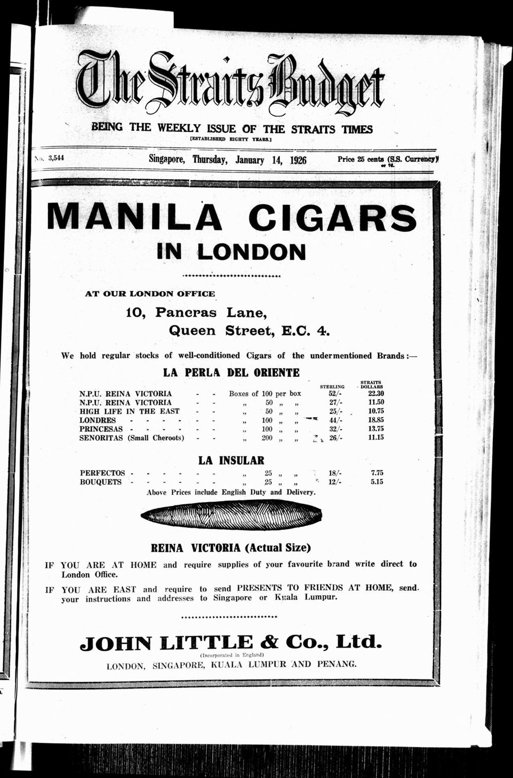 Miniature of Straits Budget 14 January 1926