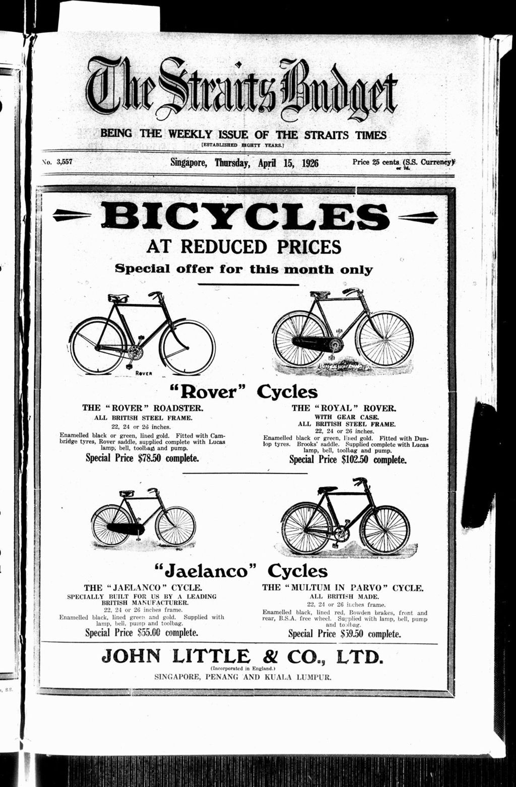 Miniature of Straits Budget 15 April 1926