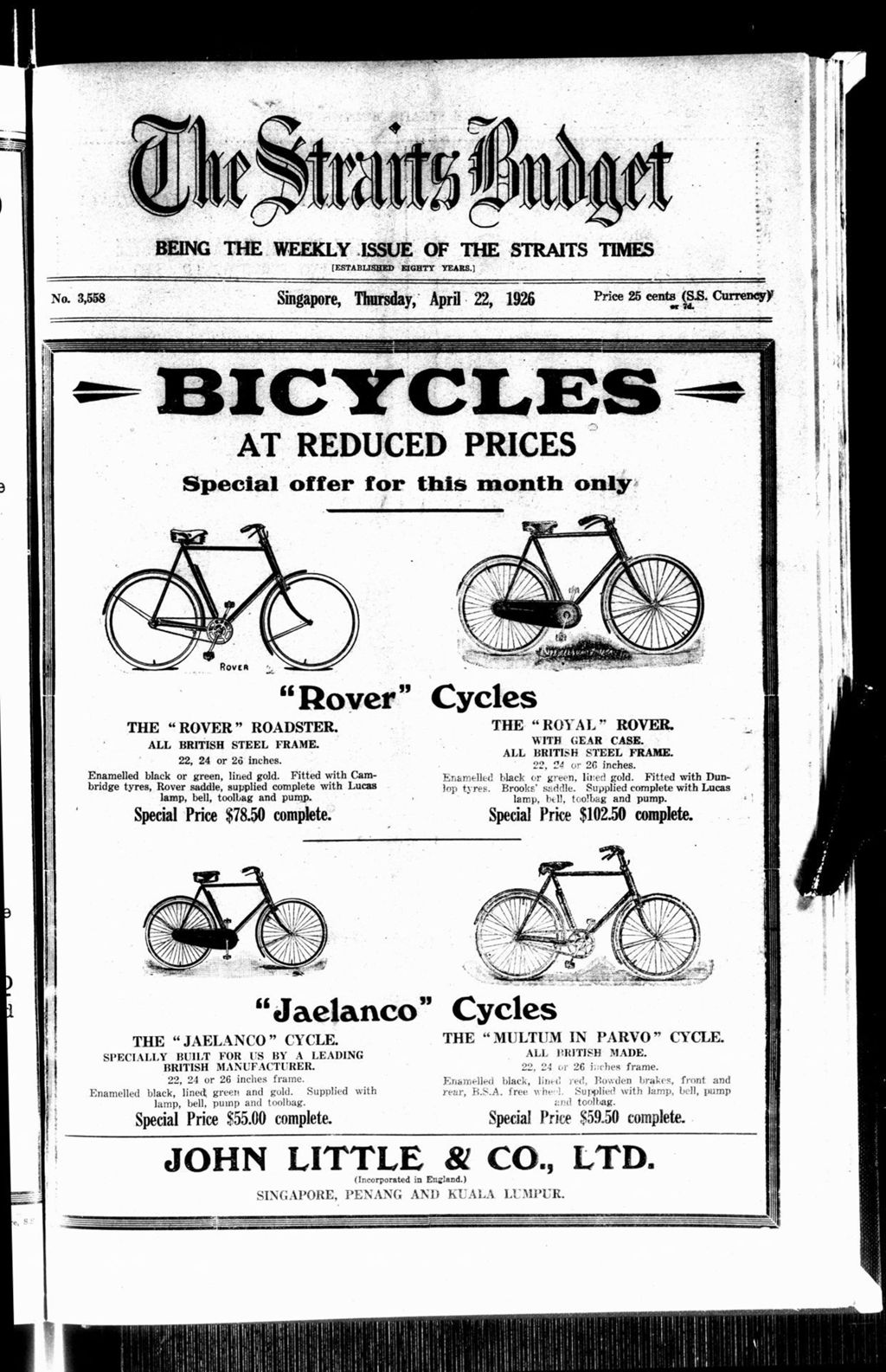 Miniature of Straits Budget 22 April 1926