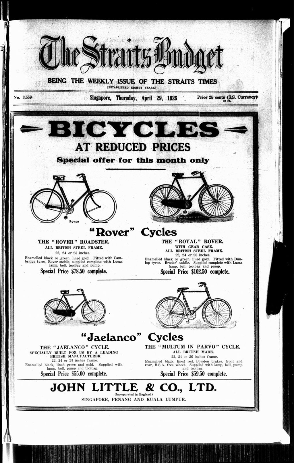 Miniature of Straits Budget 29 April 1926