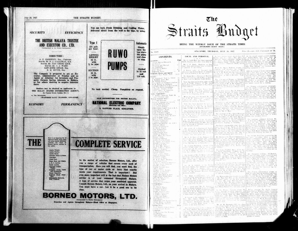 Miniature of Straits Budget 28 July 1927