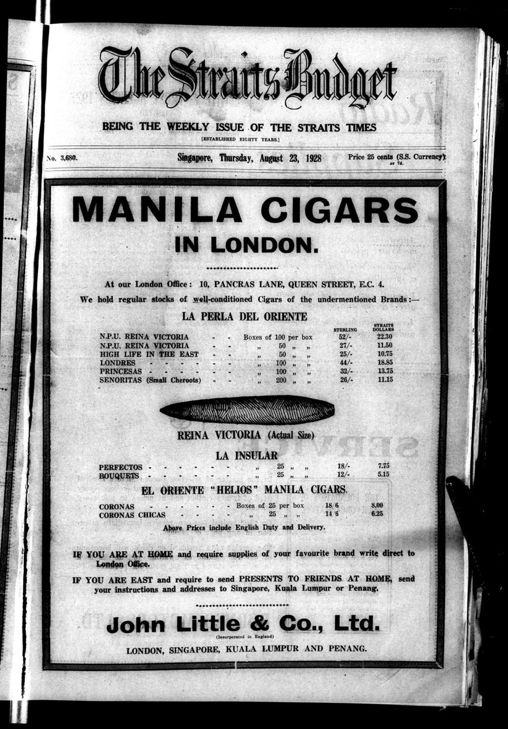 Miniature of Straits Budget 23 August 1928