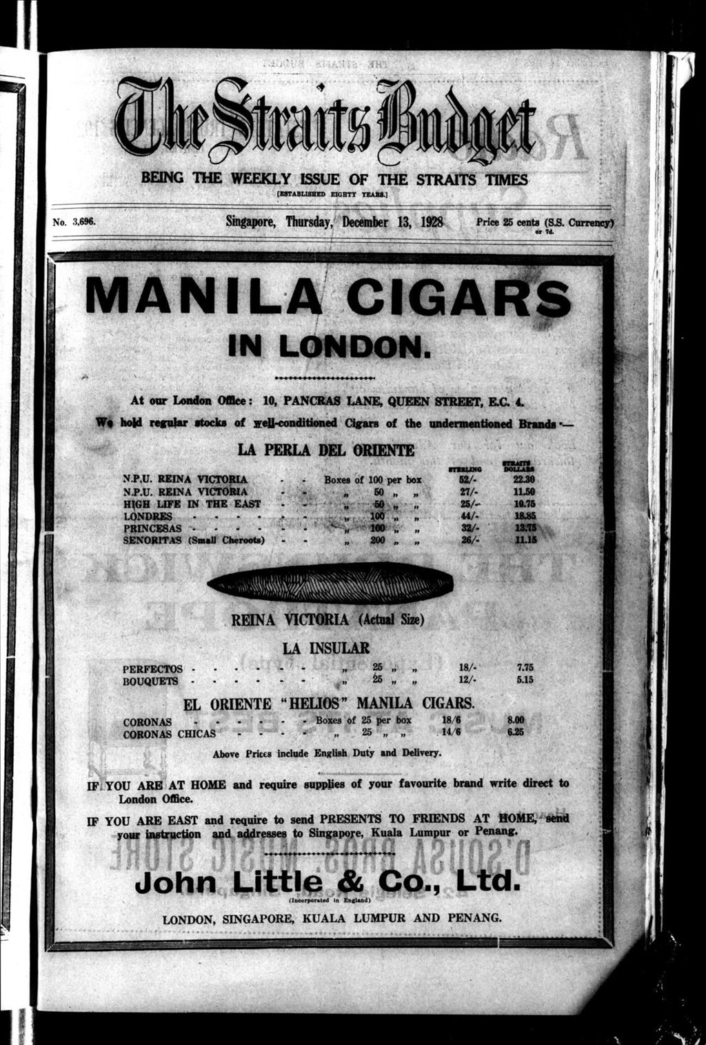 Miniature of Straits Budget 13 December 1928