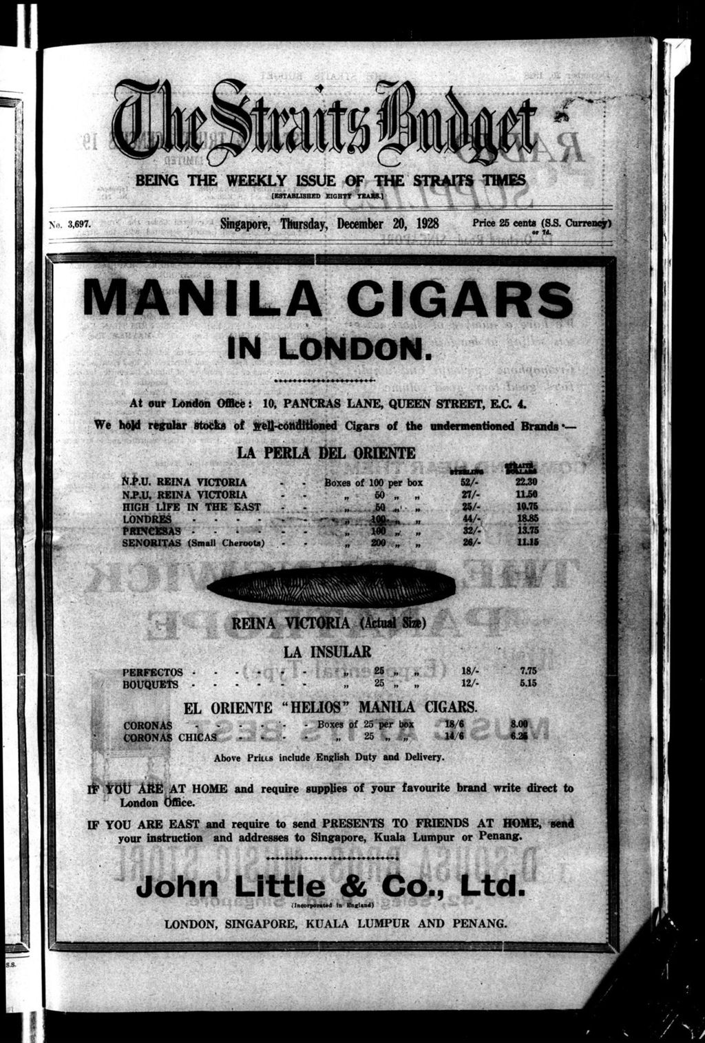 Miniature of Straits Budget 20 December 1928