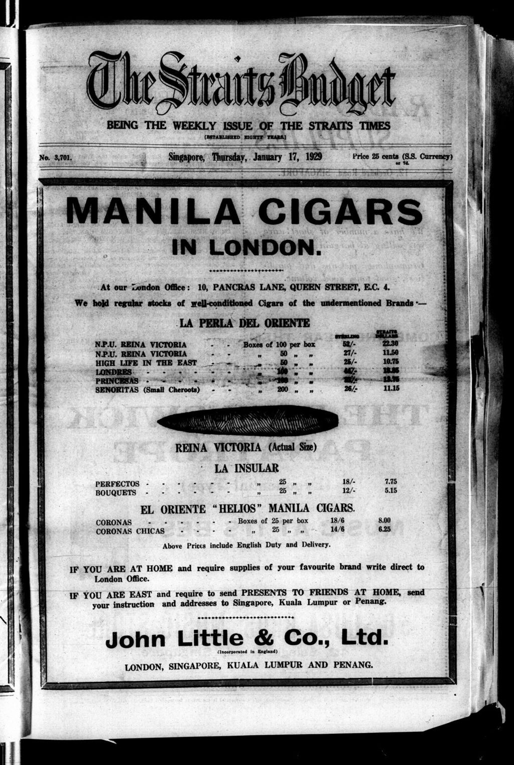 Miniature of Straits Budget 17 January 1929