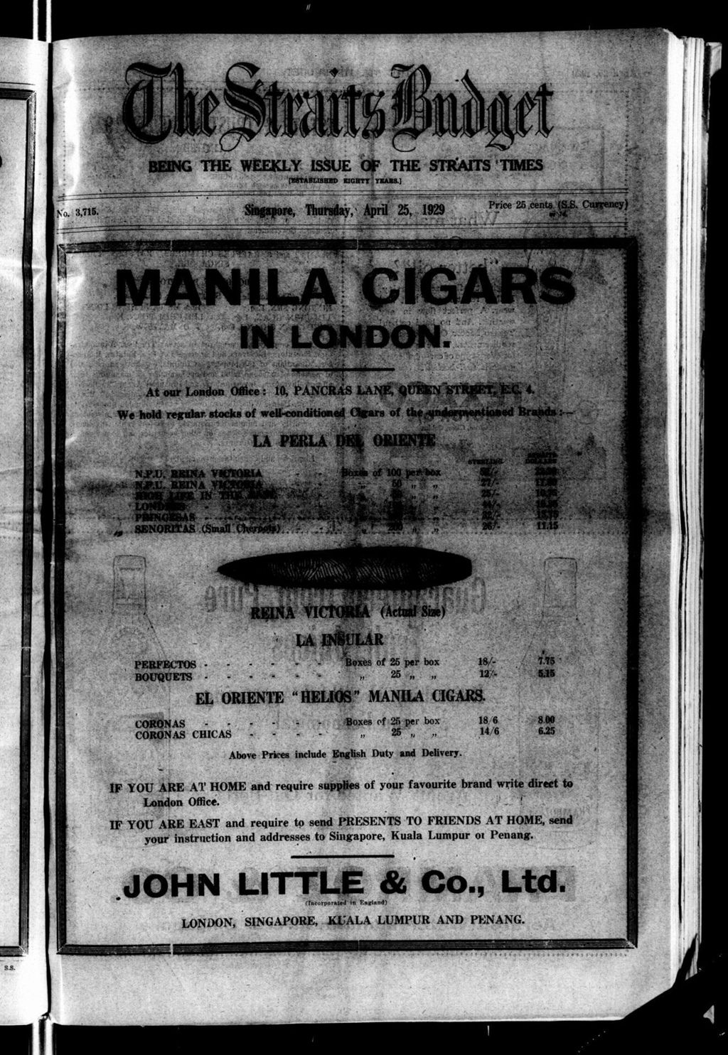 Miniature of Straits Budget 25 April 1929