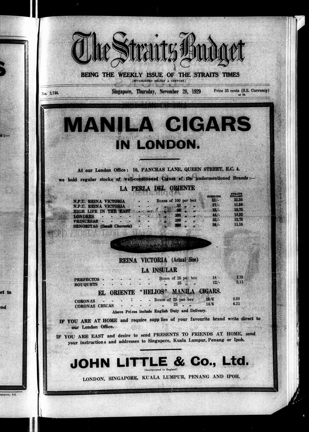 Miniature of Straits Budget 28 November 1929