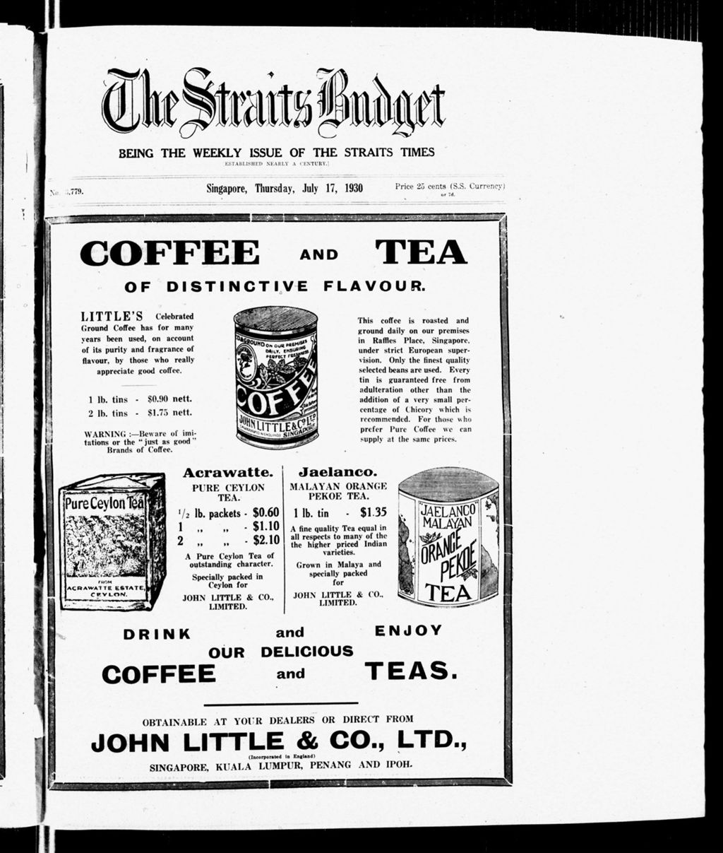 Miniature of Straits Budget 17 July 1930