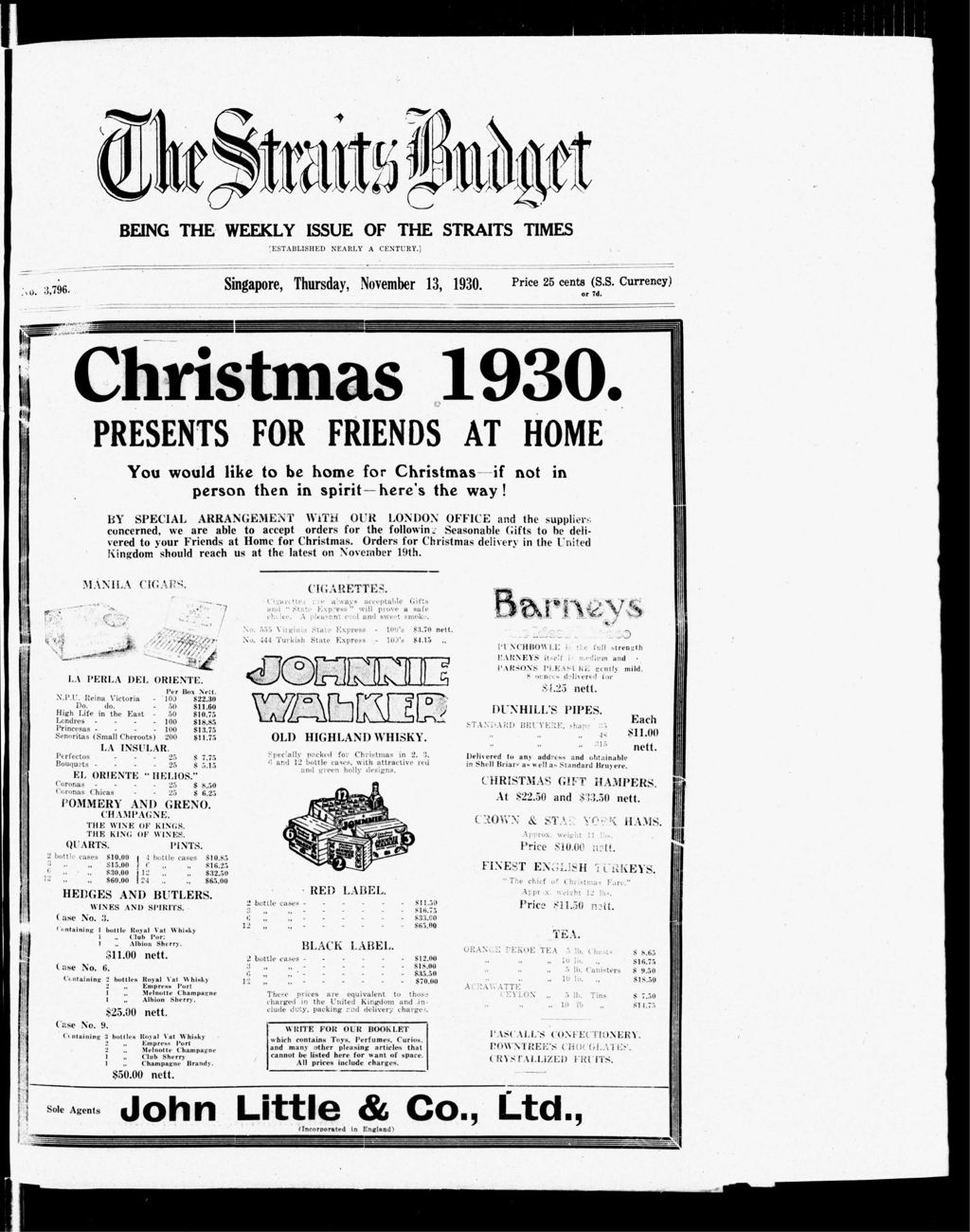 Miniature of Straits Budget 13 November 1930