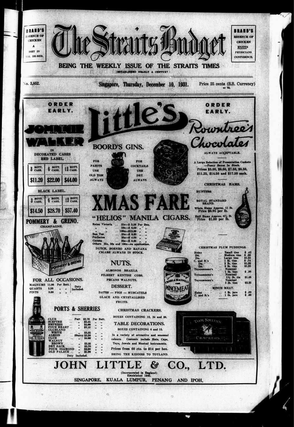 Miniature of Straits Budget 10 December 1931