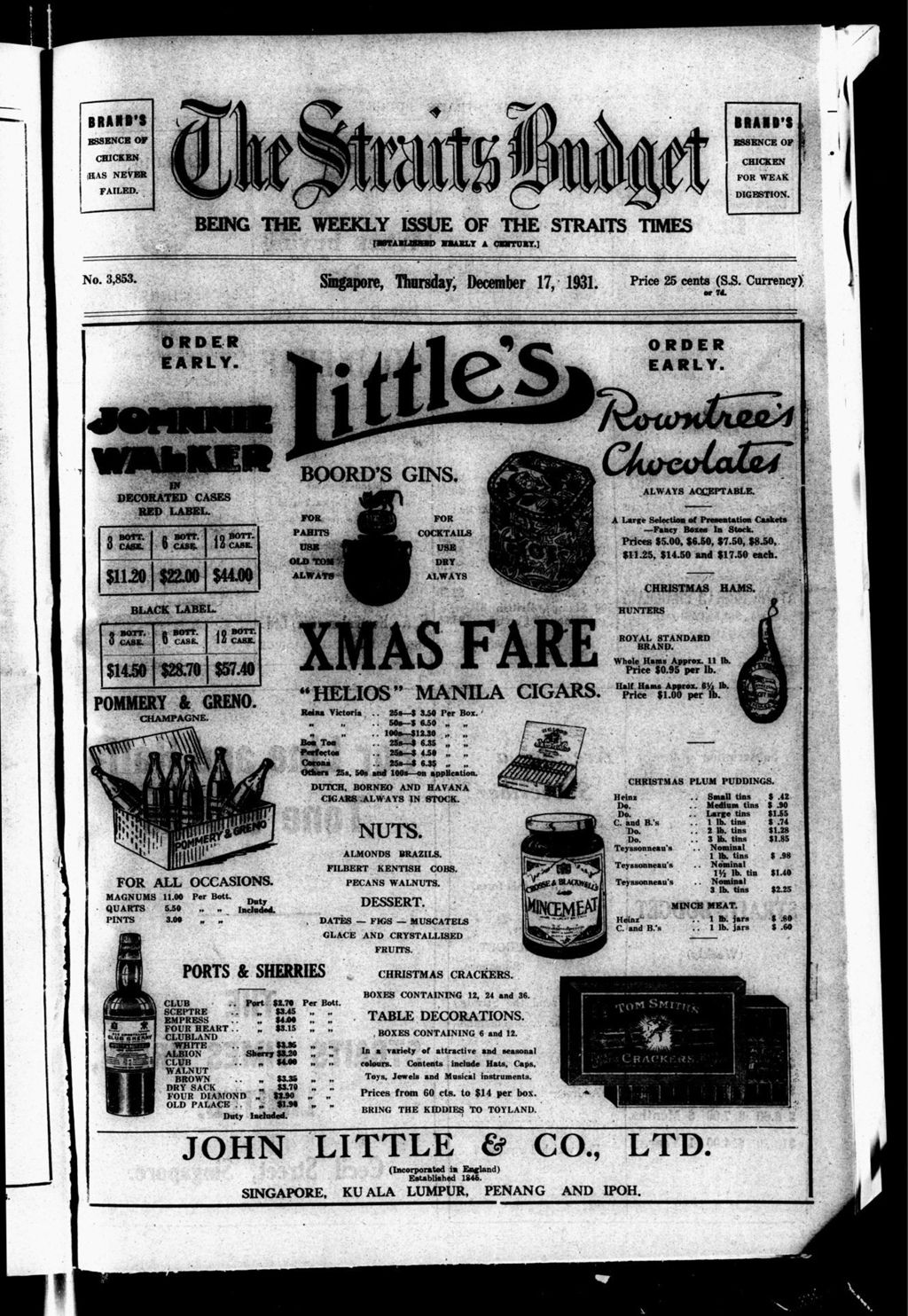 Miniature of Straits Budget 17 December 1931