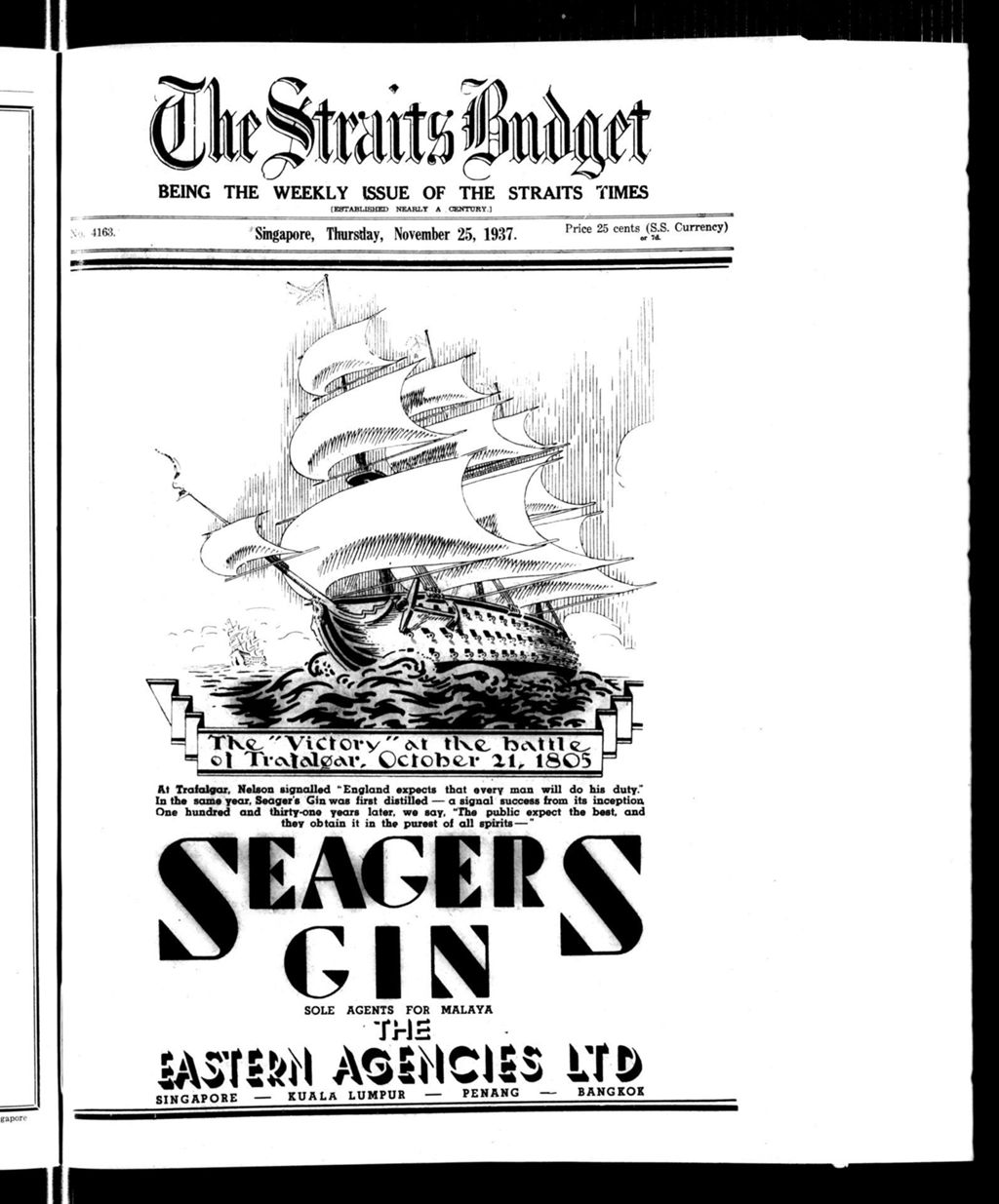 Miniature of Straits Budget 25 November 1937