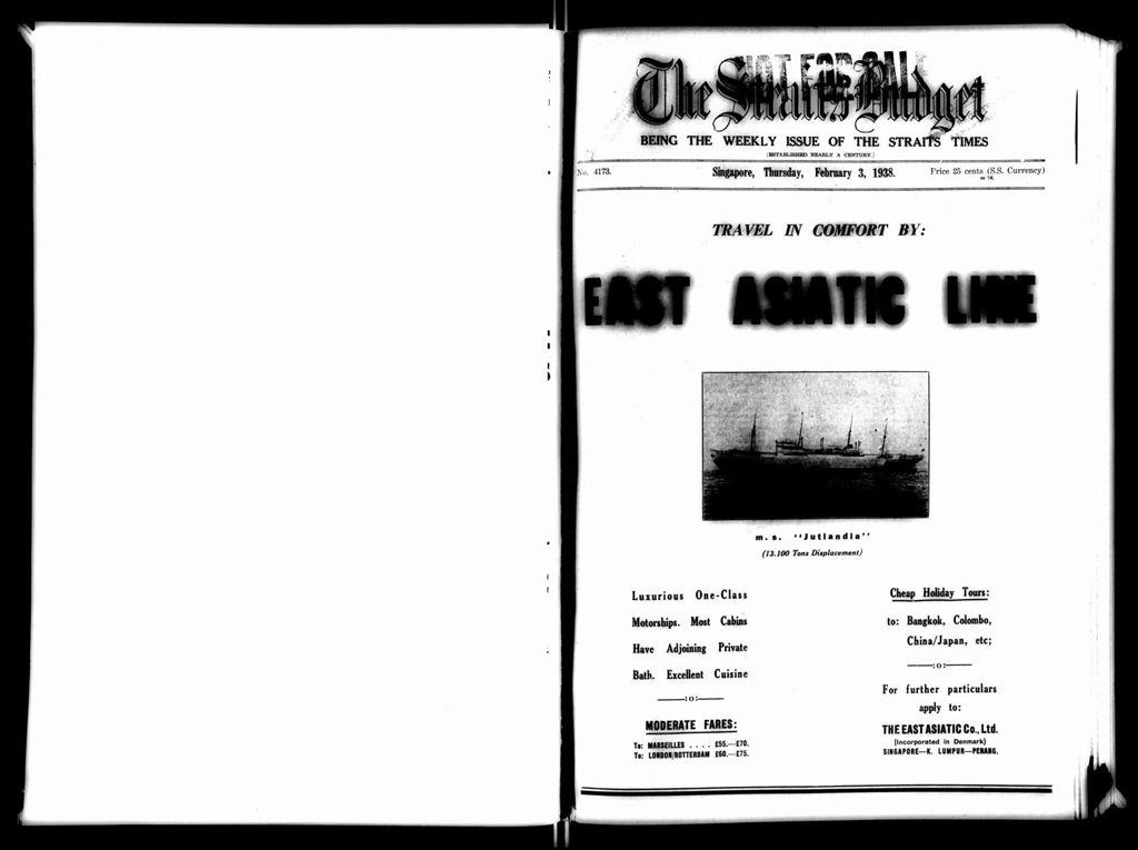 Miniature of Straits Budget 03 February 1938