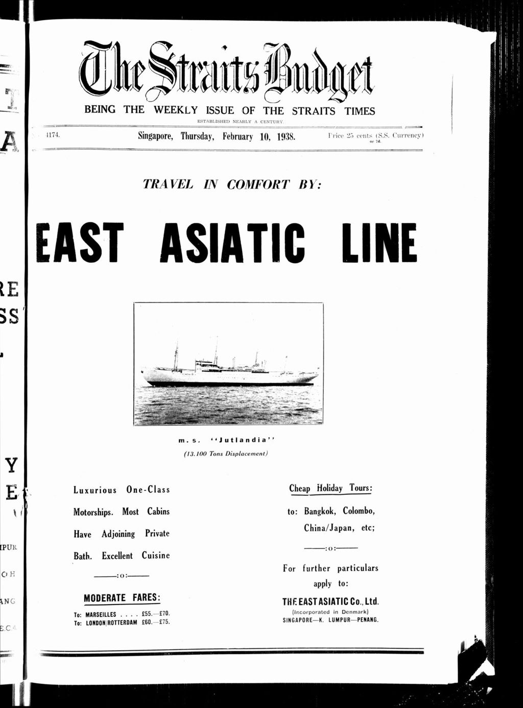 Miniature of Straits Budget 10 February 1938