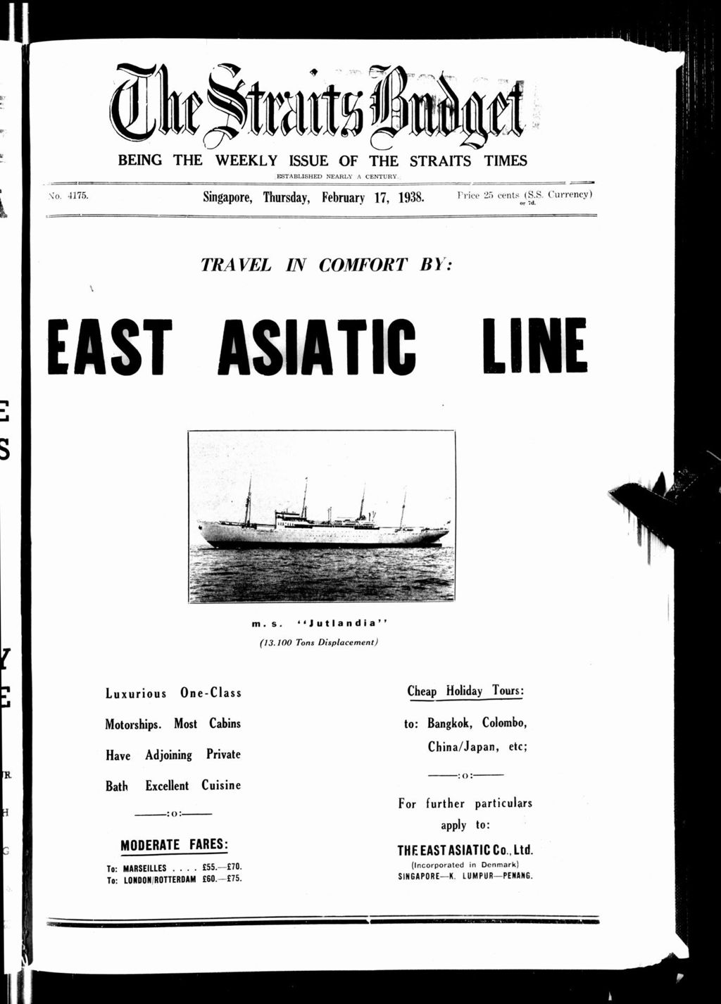 Miniature of Straits Budget 17 February 1938