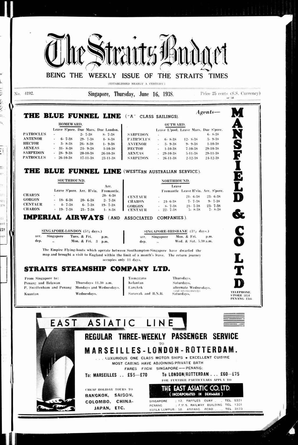 Miniature of Straits Budget 16 June 1938