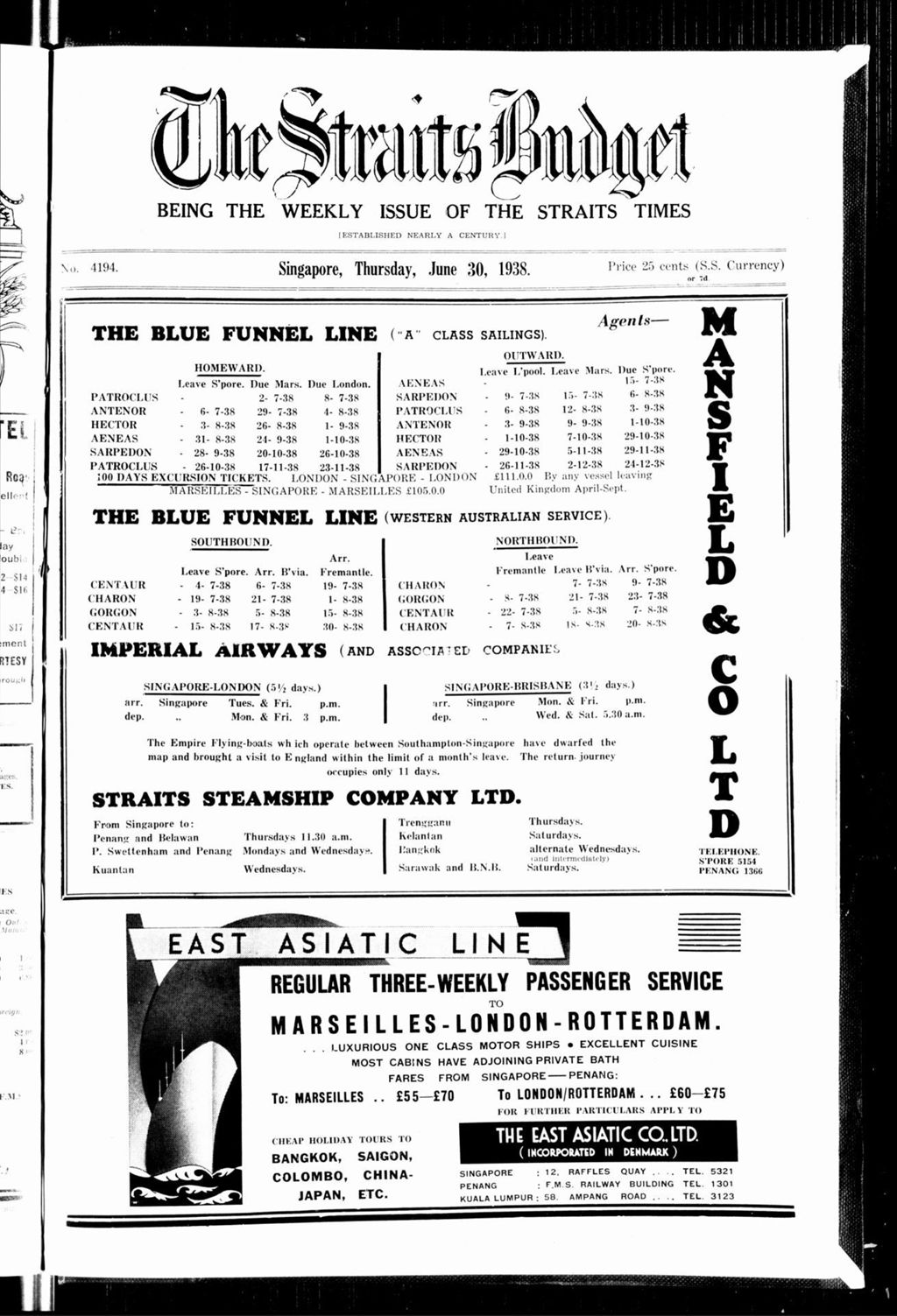 Miniature of Straits Budget 30 June 1938