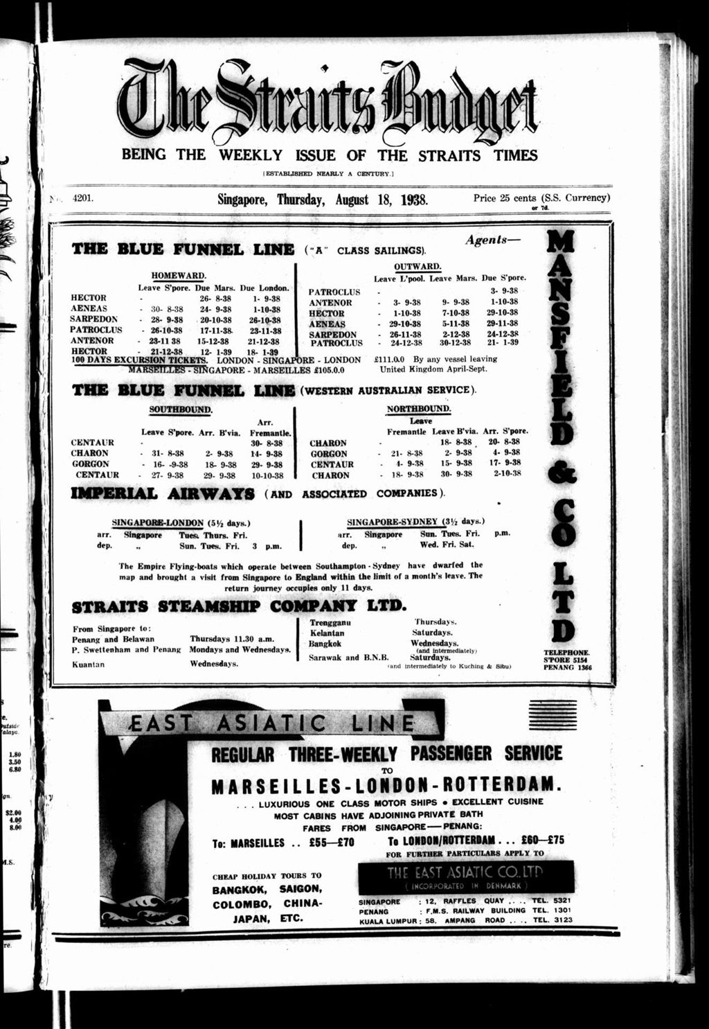 Miniature of Straits Budget 18 August 1938