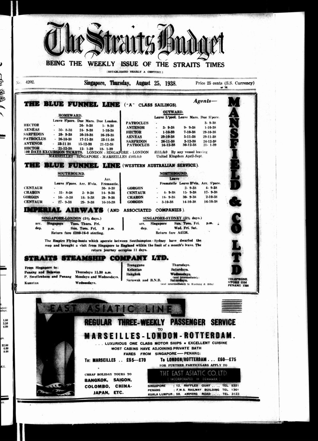 Miniature of Straits Budget 25 August 1938