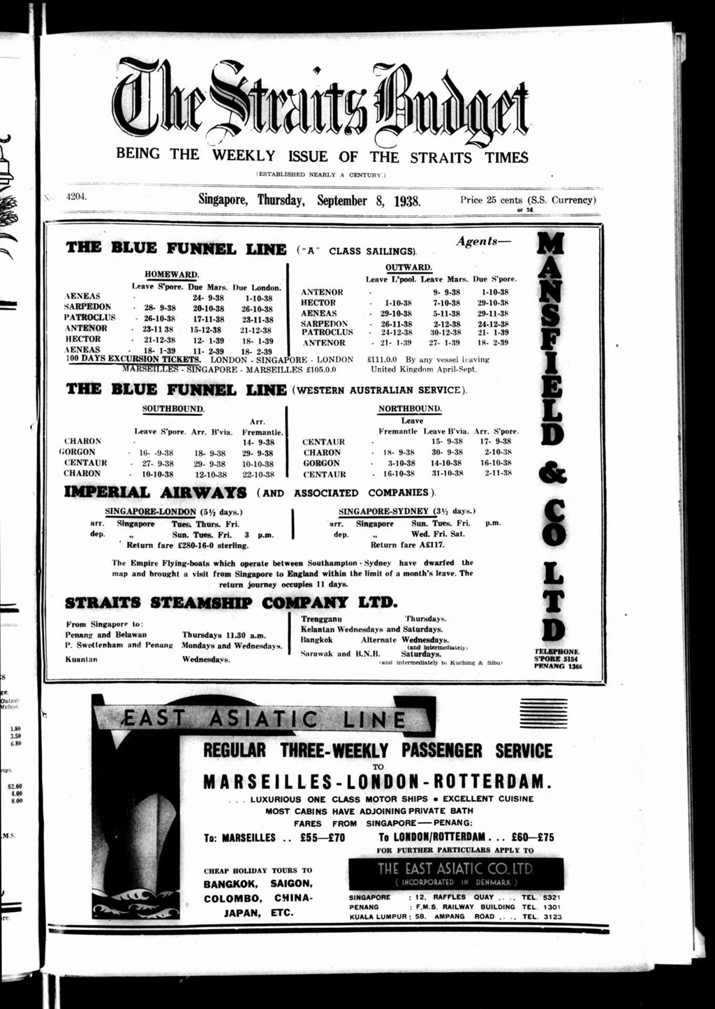 Miniature of Straits Budget 08 September 1938