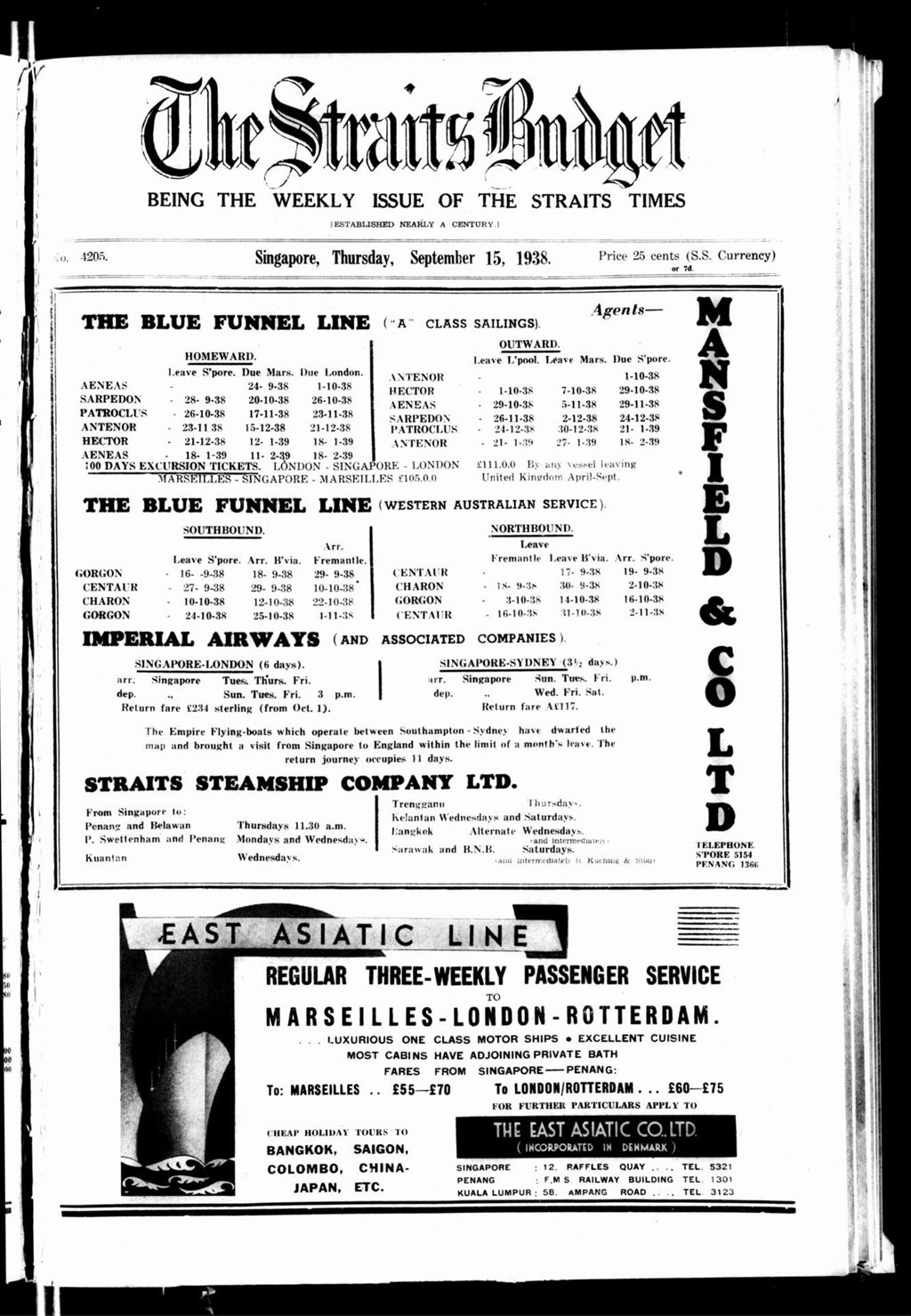 Miniature of Straits Budget 15 September 1938