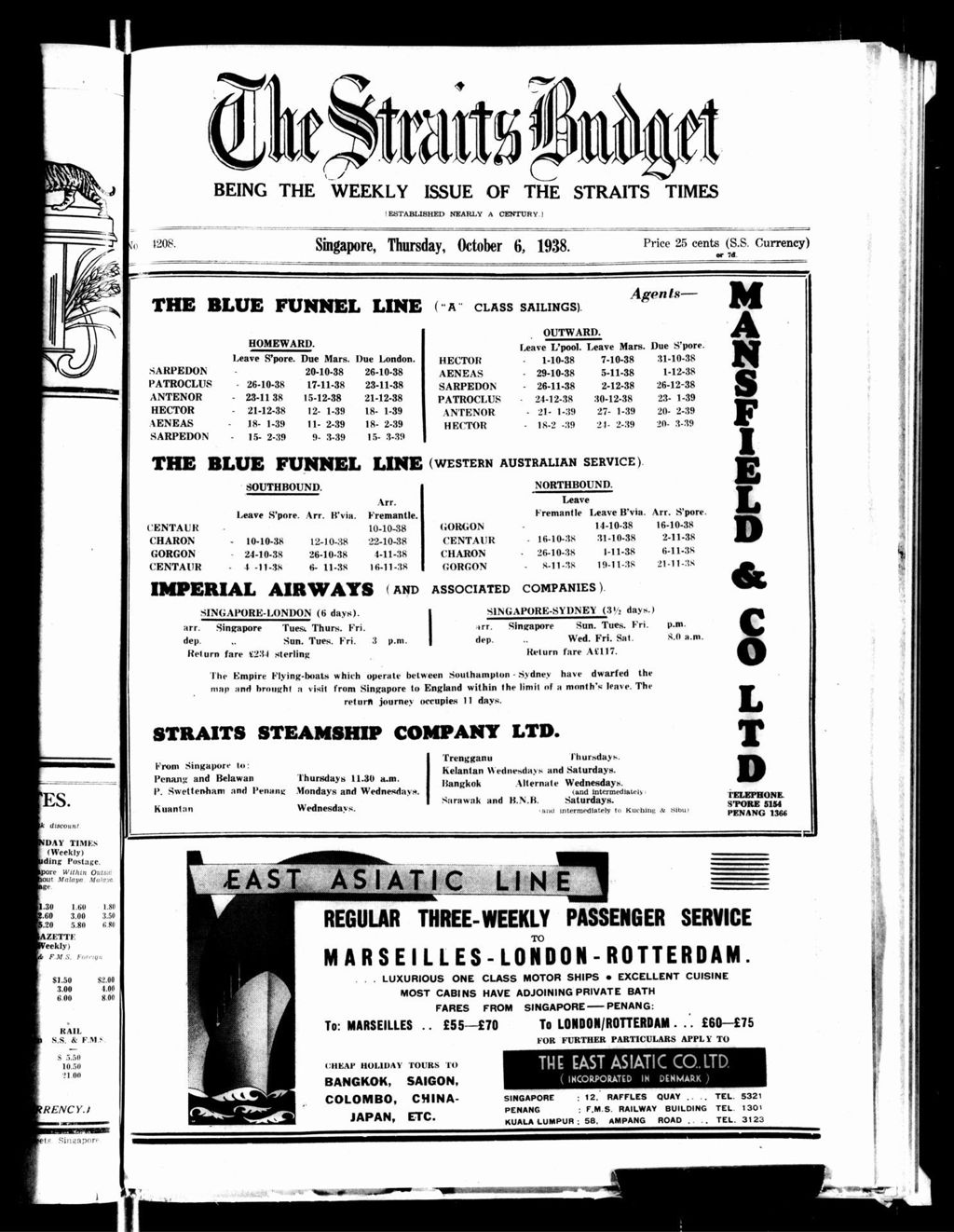 Miniature of Straits Budget 06 October 1938