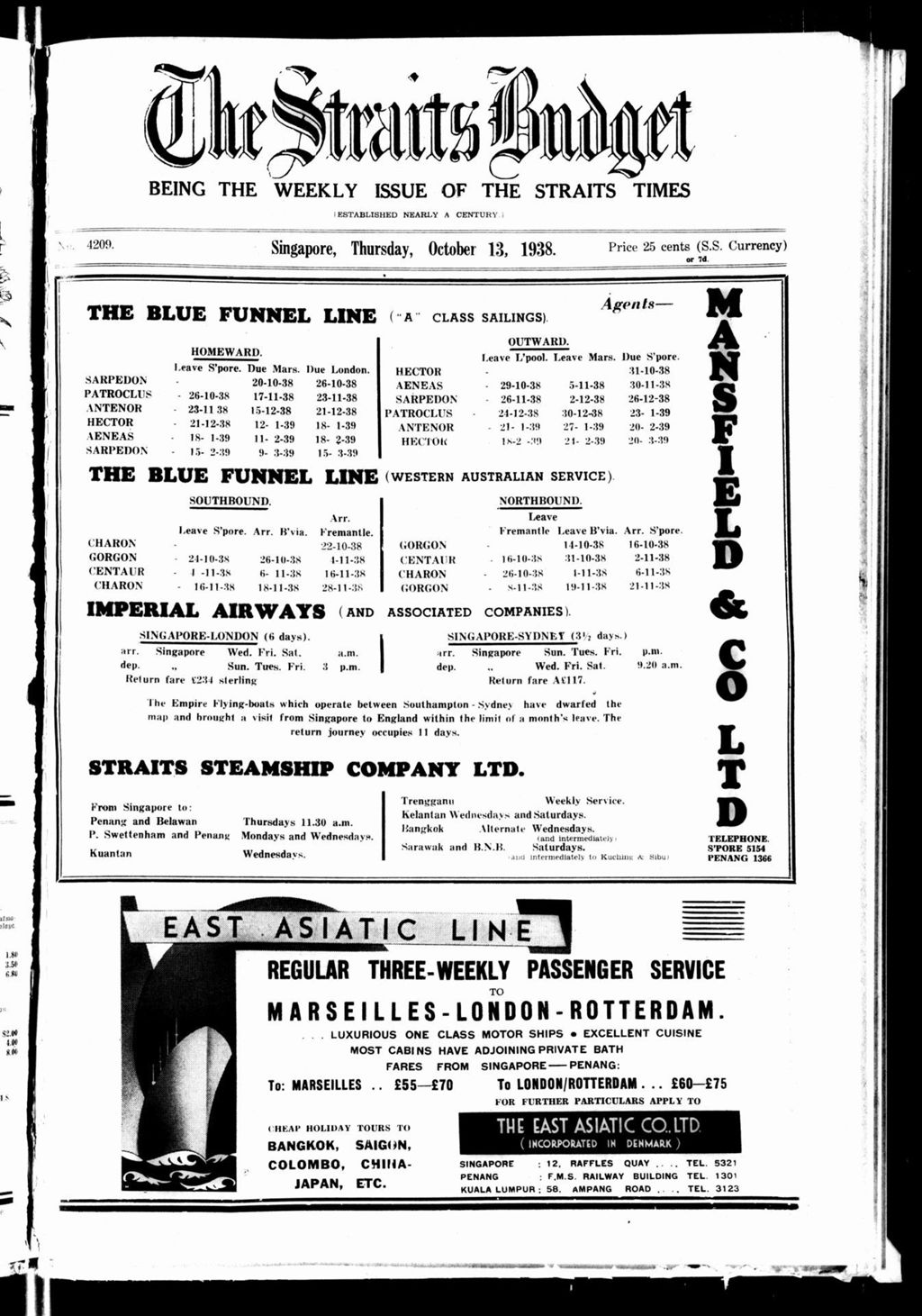 Miniature of Straits Budget 13 October 1938