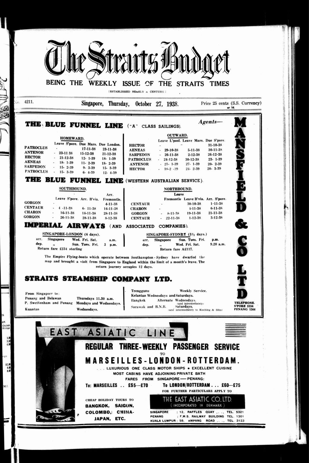 Miniature of Straits Budget 27 October 1938