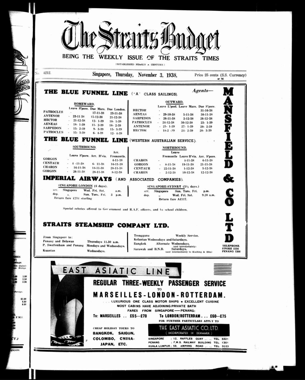 Miniature of Straits Budget 03 November 1938