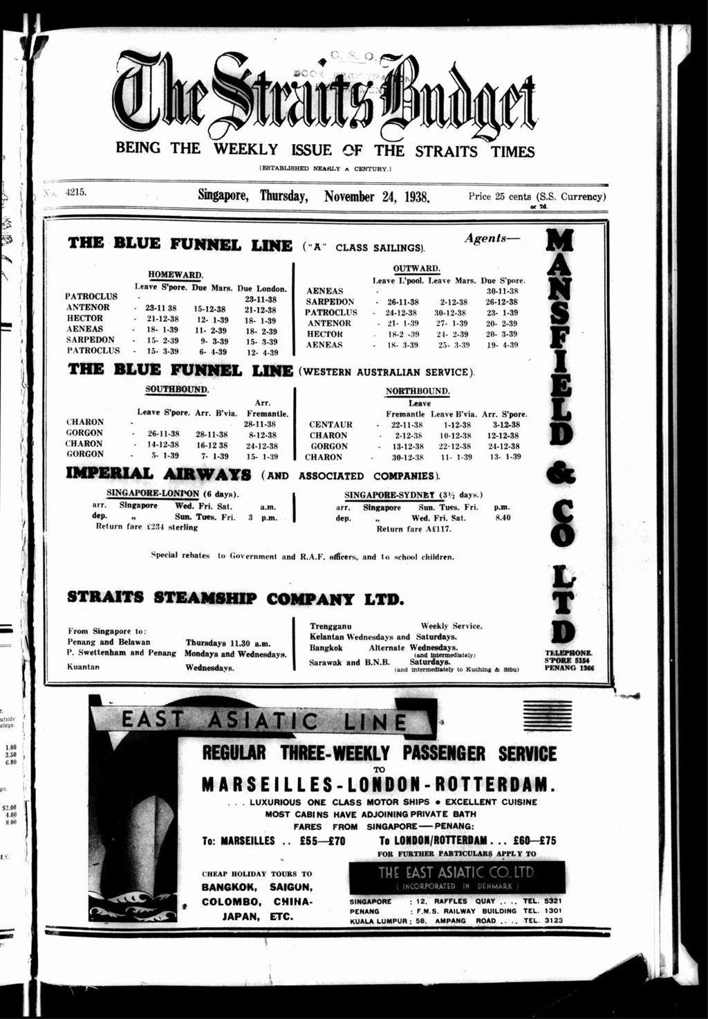 Miniature of Straits Budget 24 November 1938