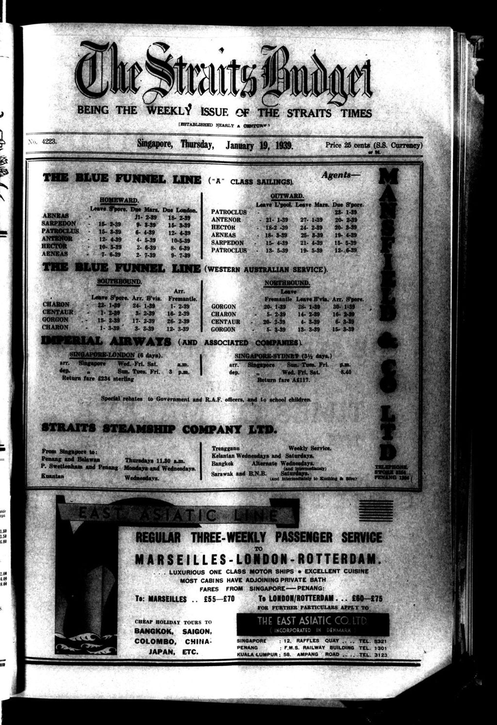 Miniature of Straits Budget 19 January 1939