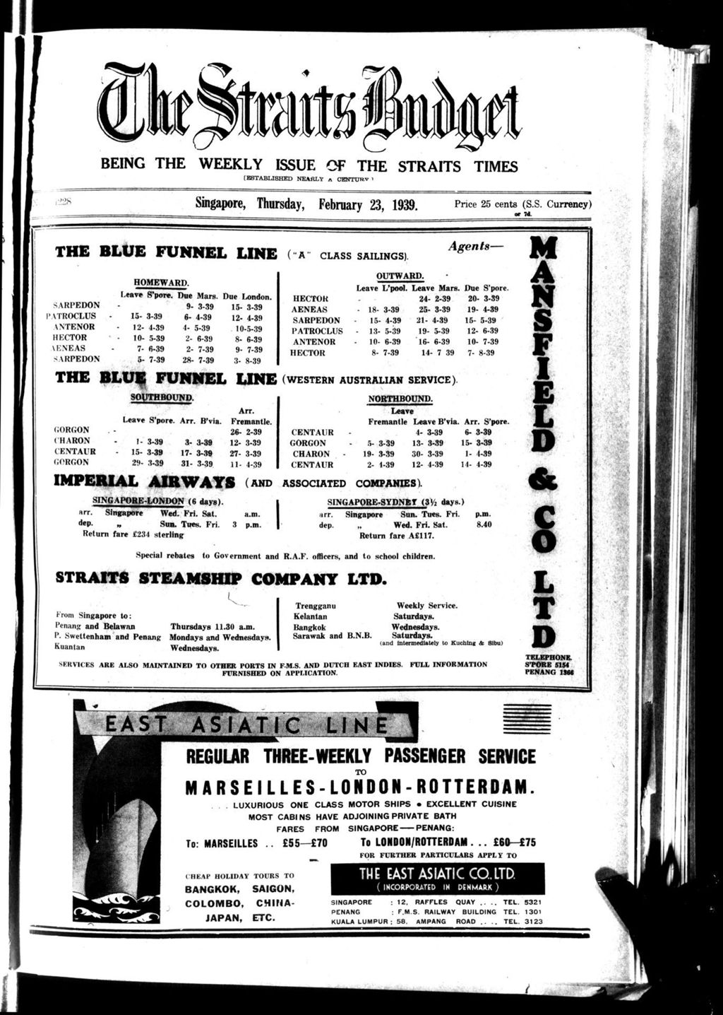 Miniature of Straits Budget 23 February 1939