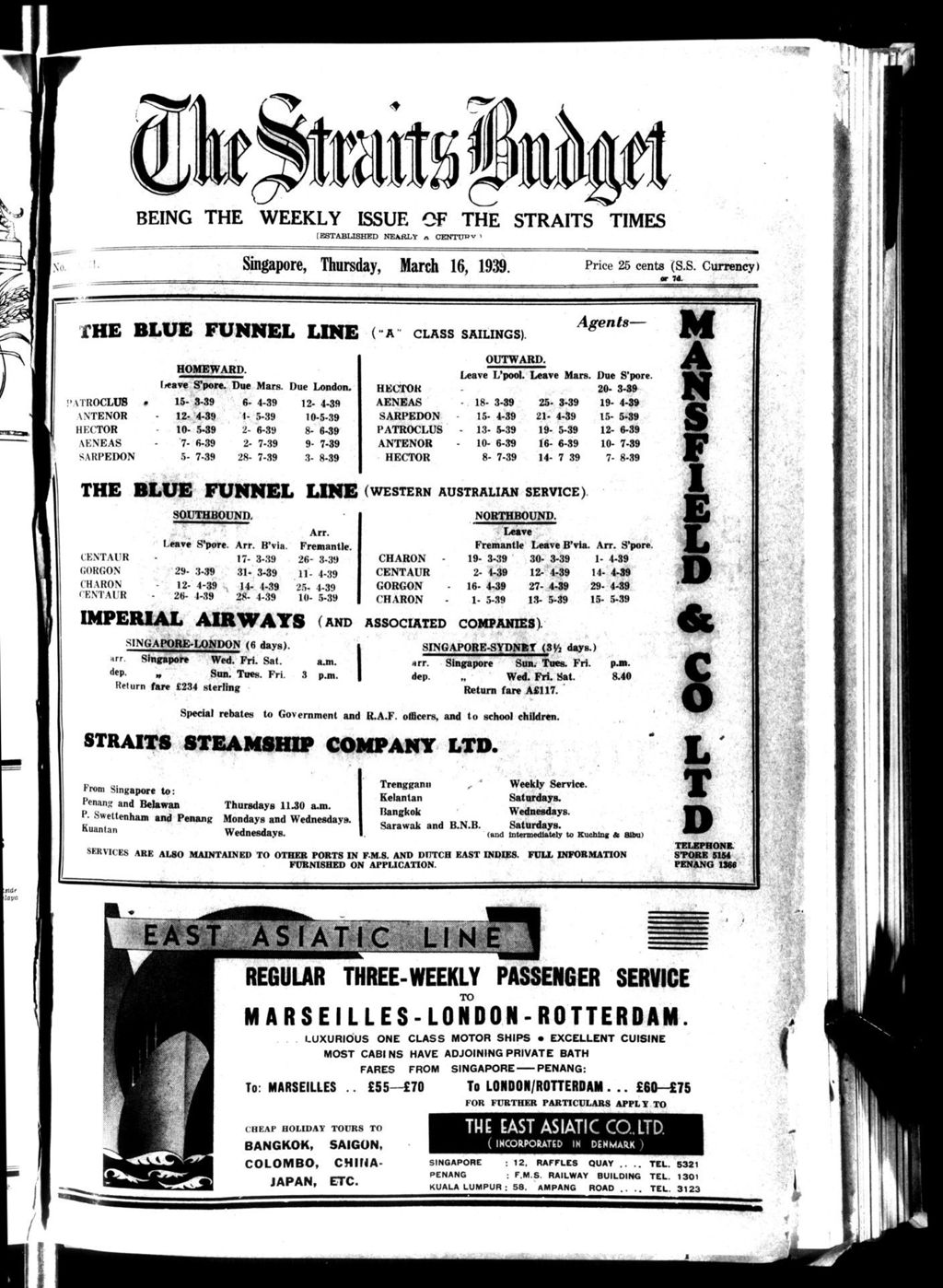 Miniature of Straits Budget 16 March 1939