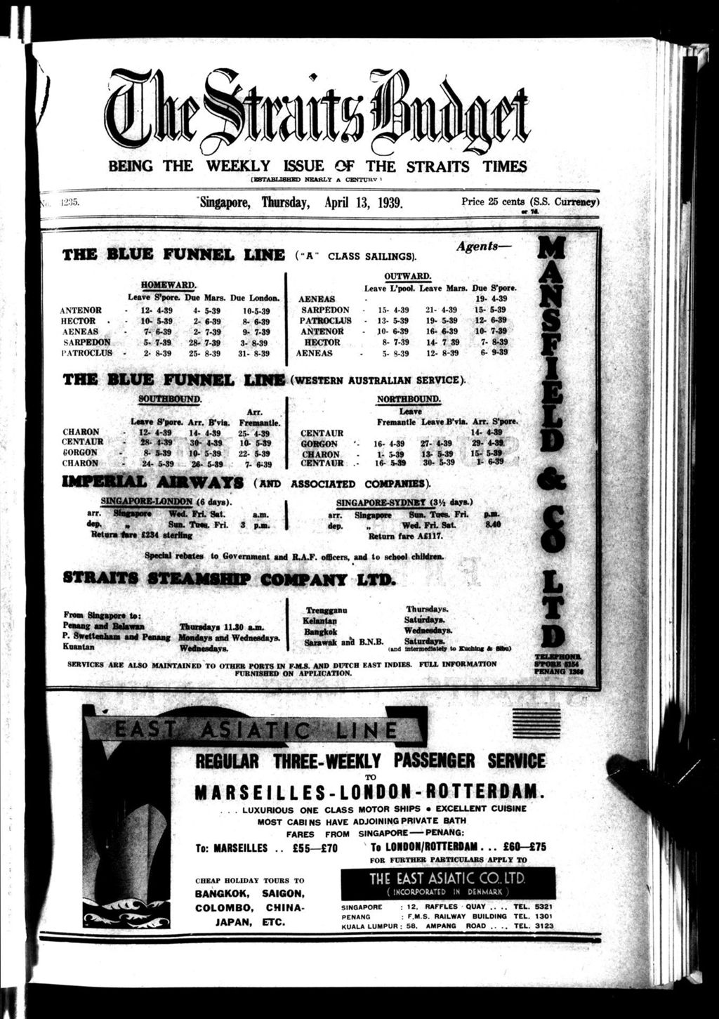 Miniature of Straits Budget 13 April 1939