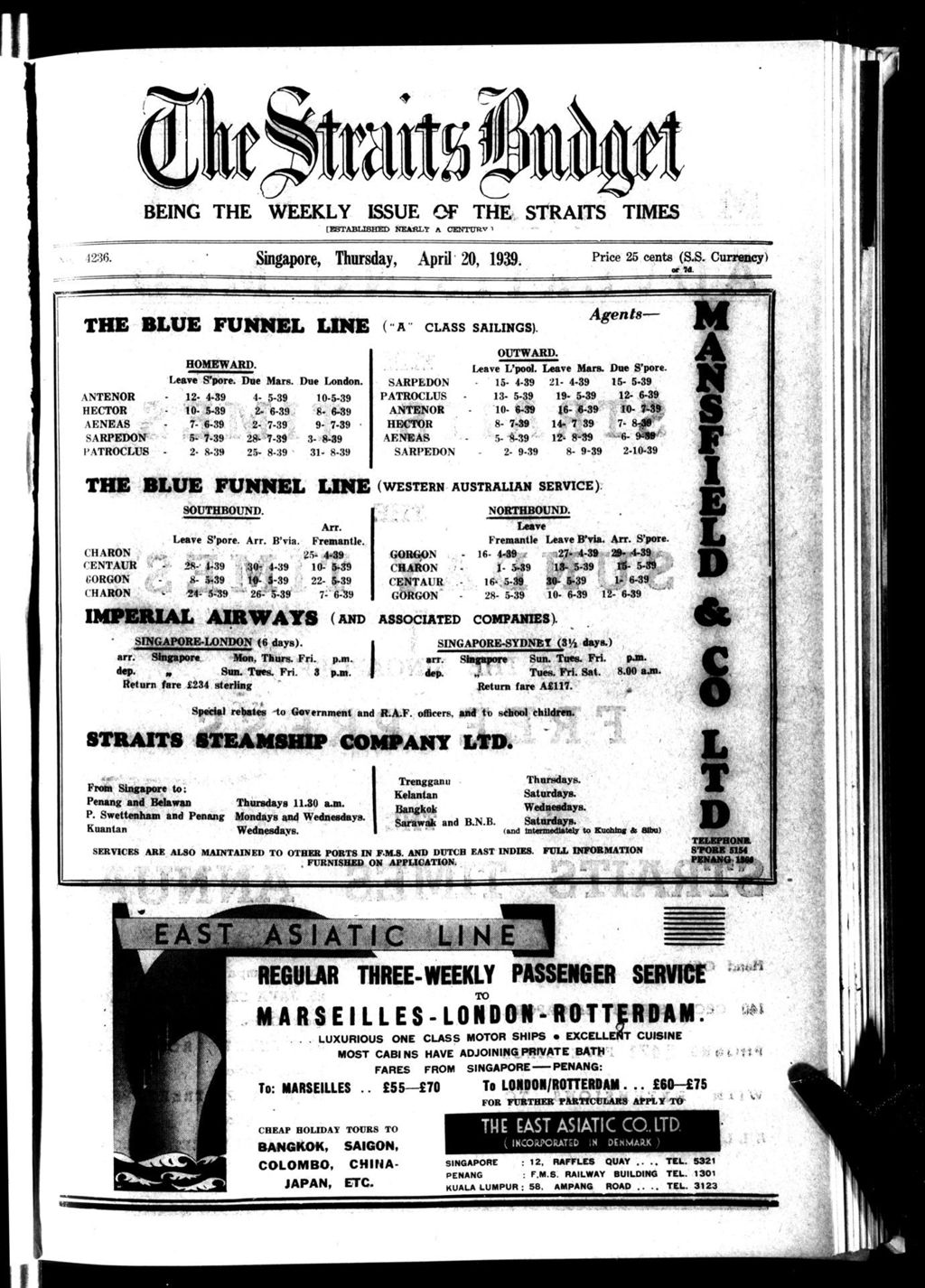 Miniature of Straits Budget 20 April 1939