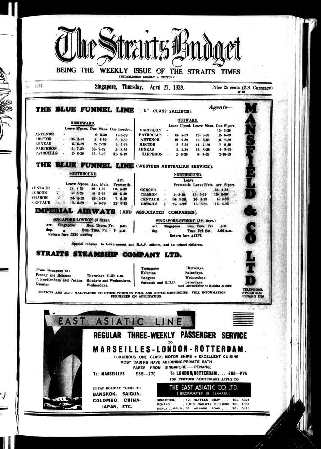 Miniature of Straits Budget 27 April 1939