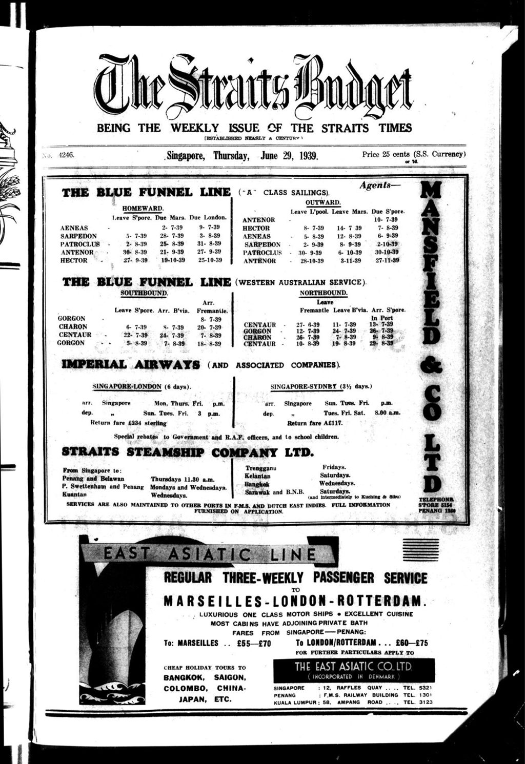 Miniature of Straits Budget 29 June 1939