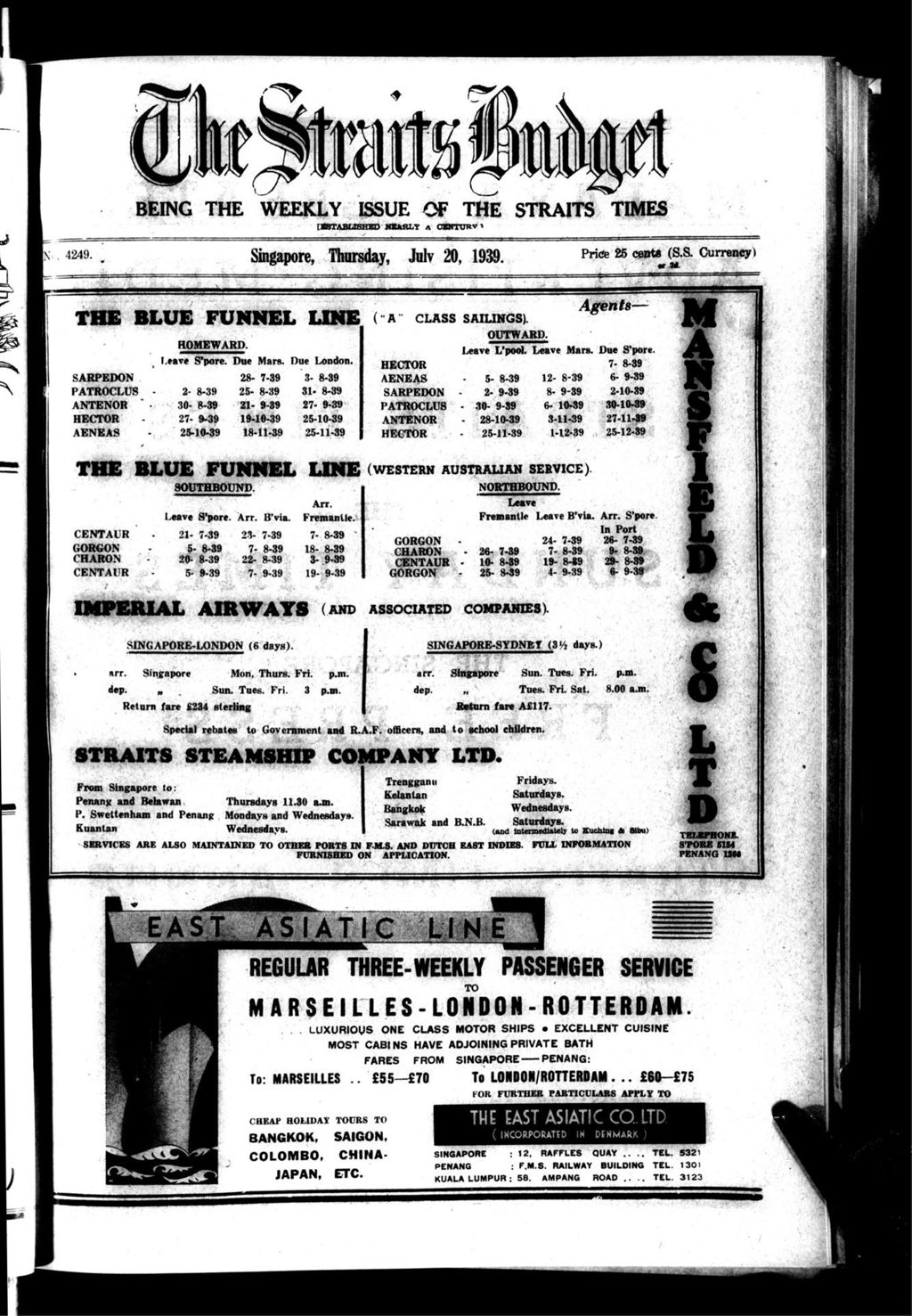 Miniature of Straits Budget 20 July 1939