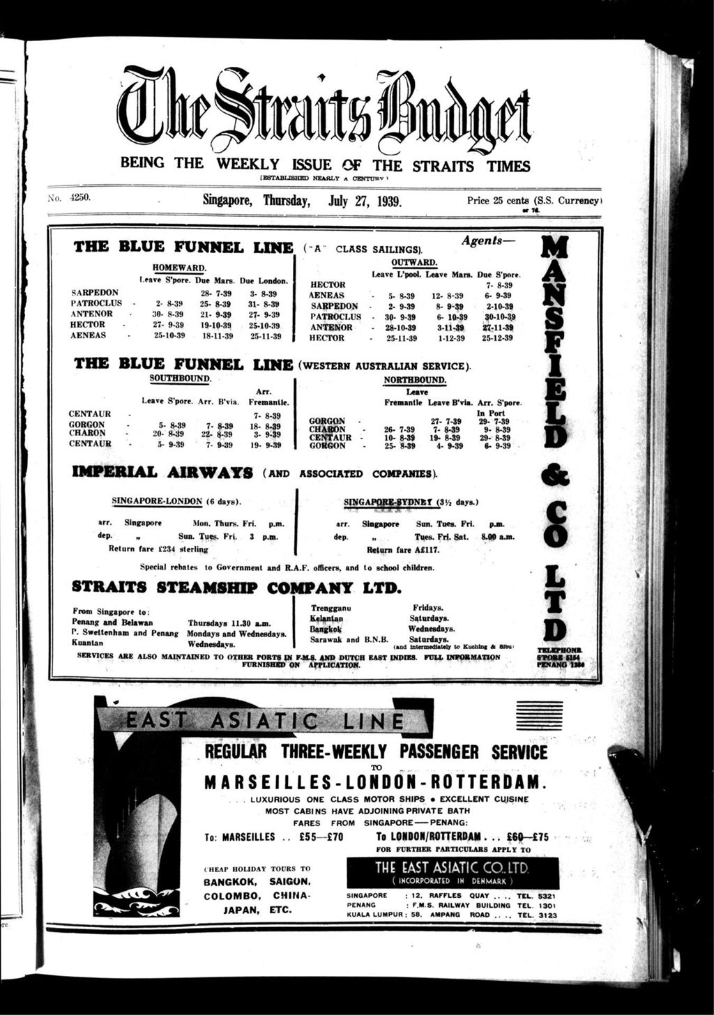 Miniature of Straits Budget 27 July 1939