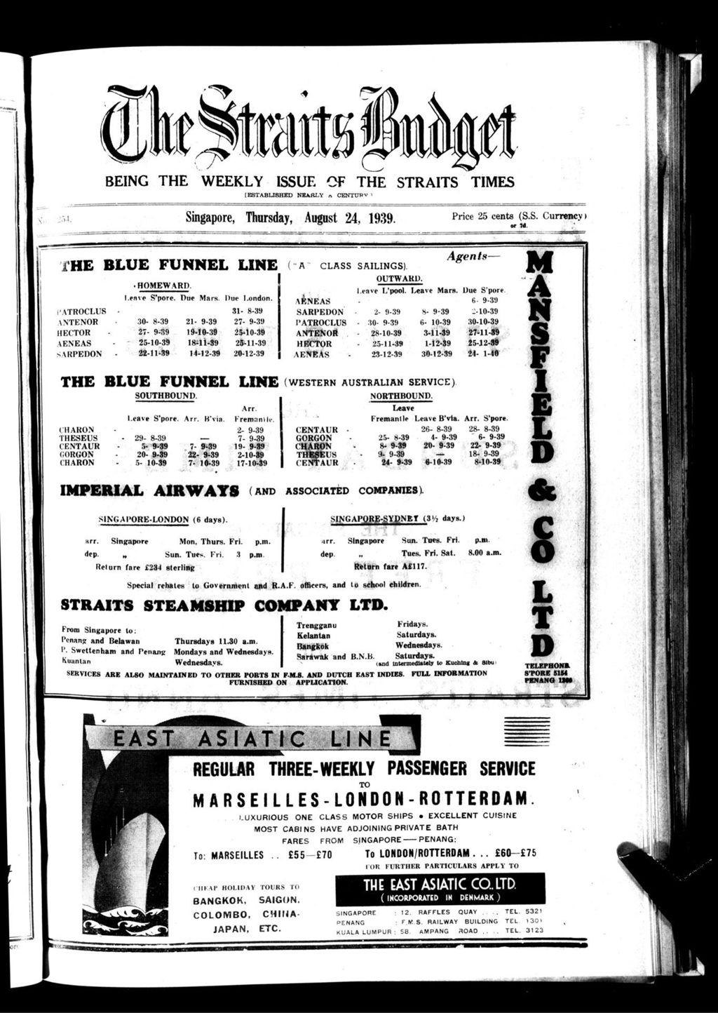 Miniature of Straits Budget 24 August 1939