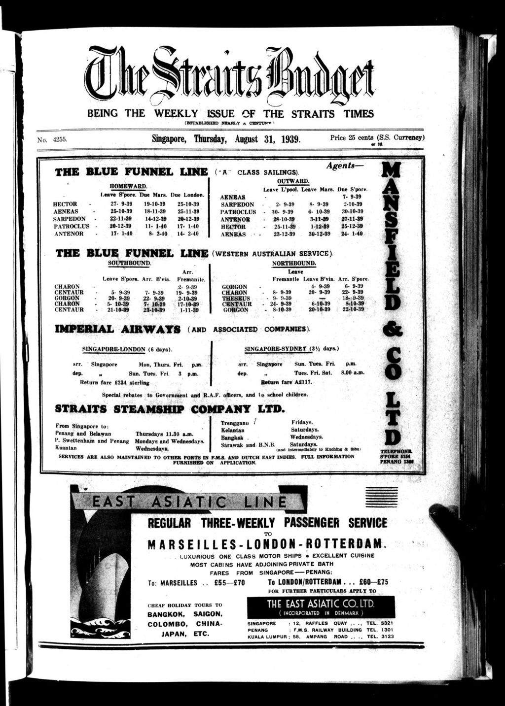 Miniature of Straits Budget 31 August 1939