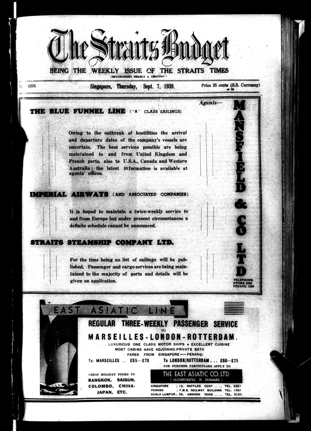 Miniature of Straits Budget 07 September 1939