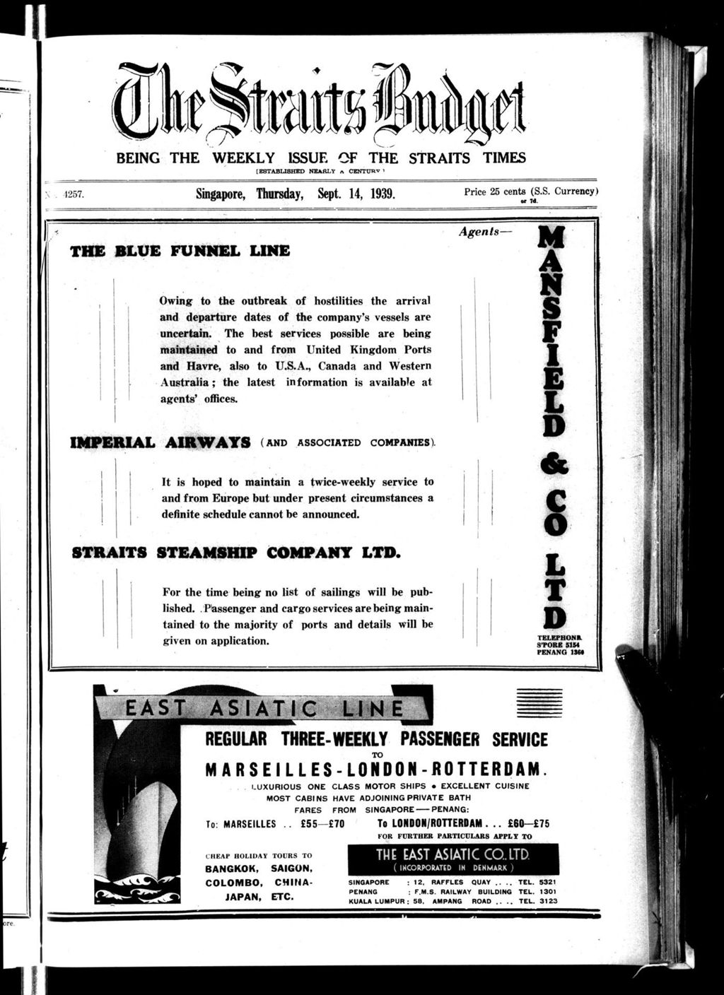 Miniature of Straits Budget 14 September 1939