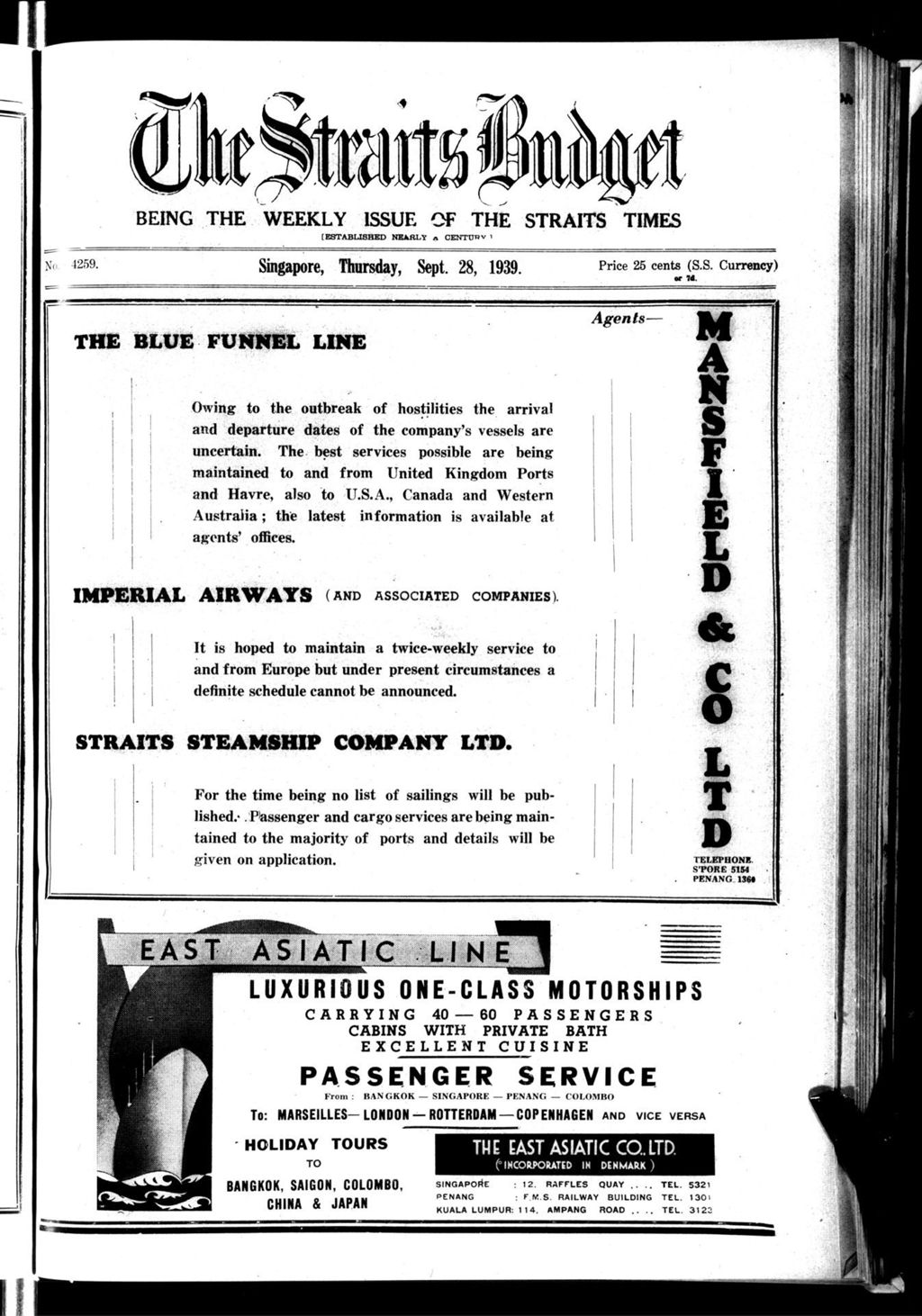 Miniature of Straits Budget 28 September 1939