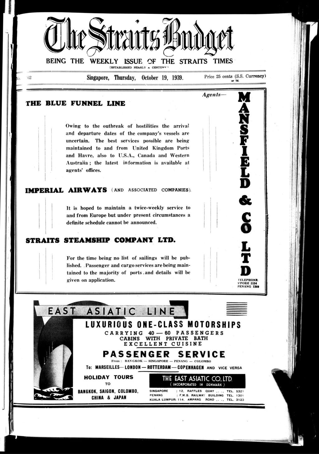 Miniature of Straits Budget 19 October 1939